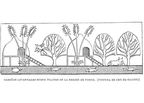 Ancient Egyptian Depiction Of Ponto Region Cabins Raised On Stilts Coloring Page